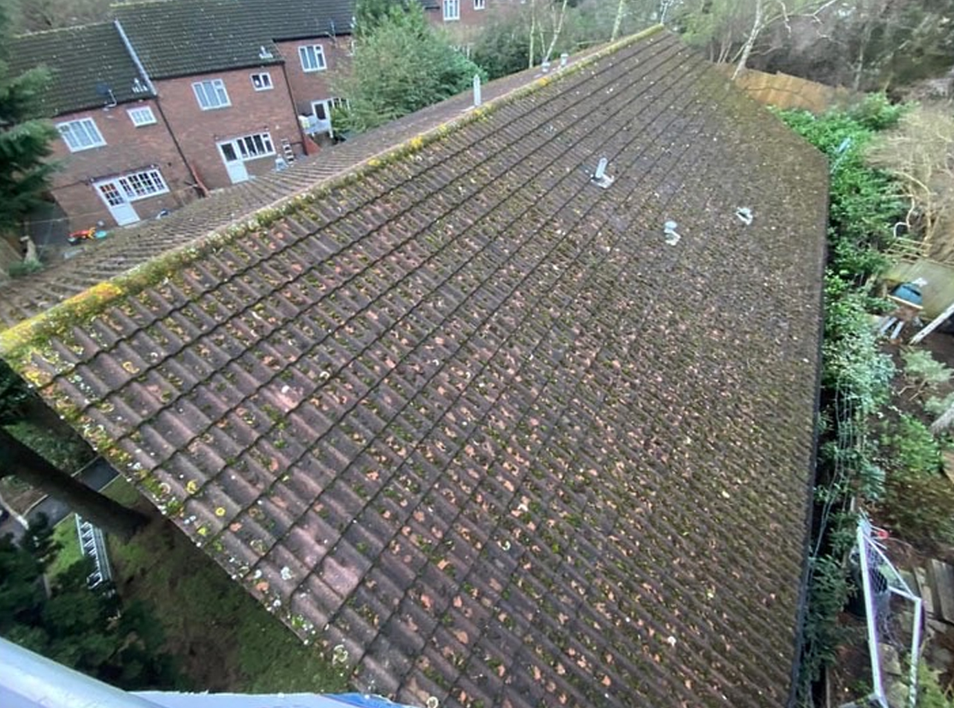 Roof tiles before being cleaned