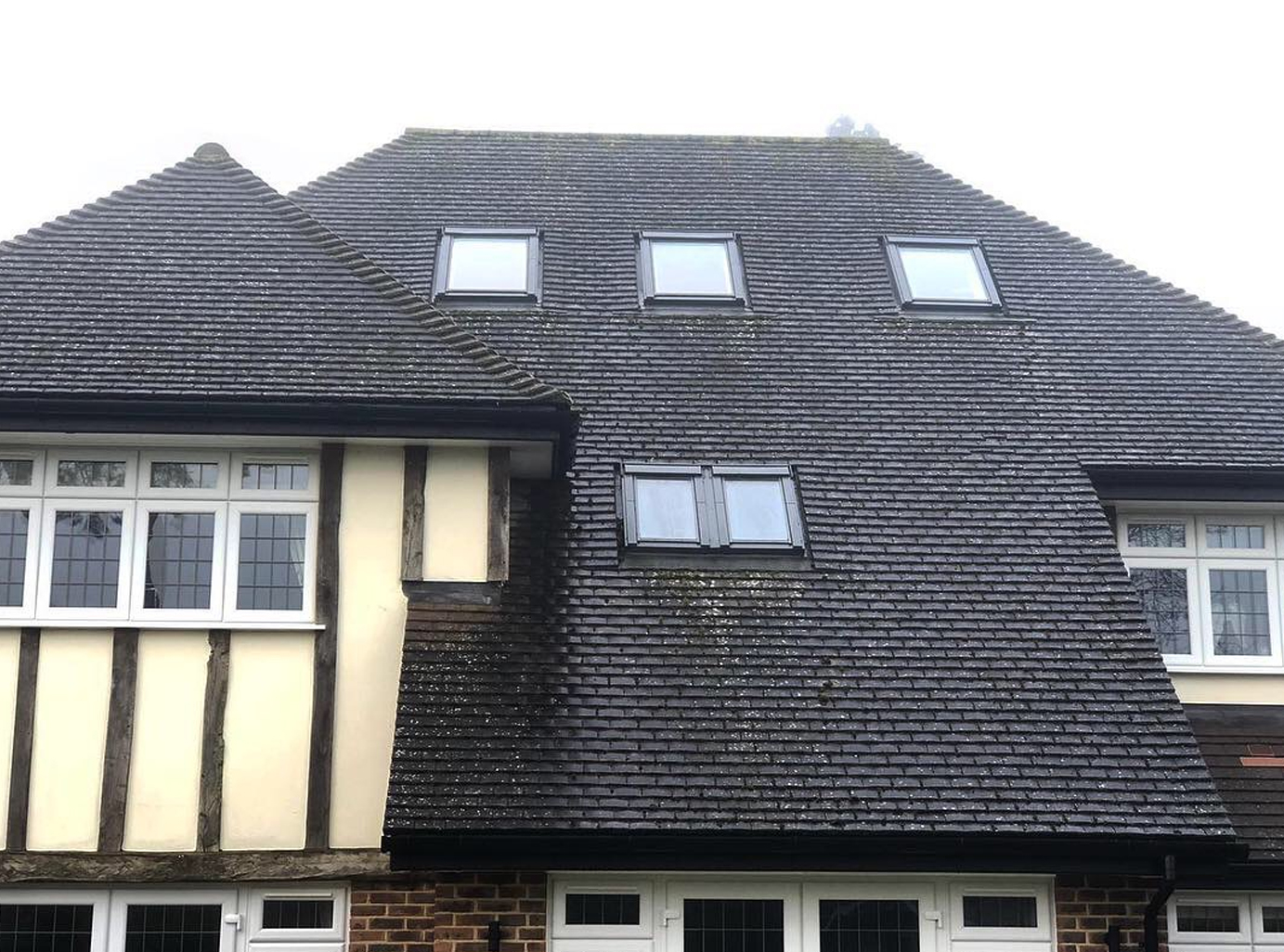 Roof tiles before being cleaned